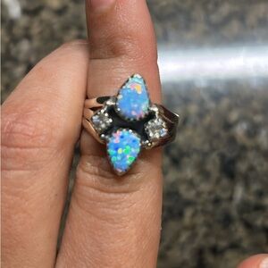 Light blue opal sterling silver ring